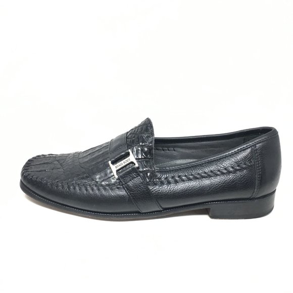 Men\'s Brass Boot Side Bit Loafers Dress Shoes Size 11.5 Black Caiman Alligator main image 8